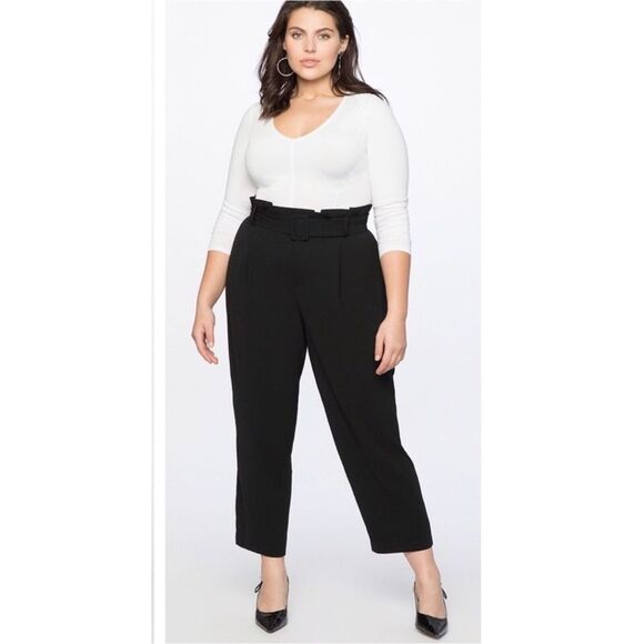 Eloquii black wide leg ankle length Pants with belted paper bag waist Sz 16 NWT - Picture 3 of 14